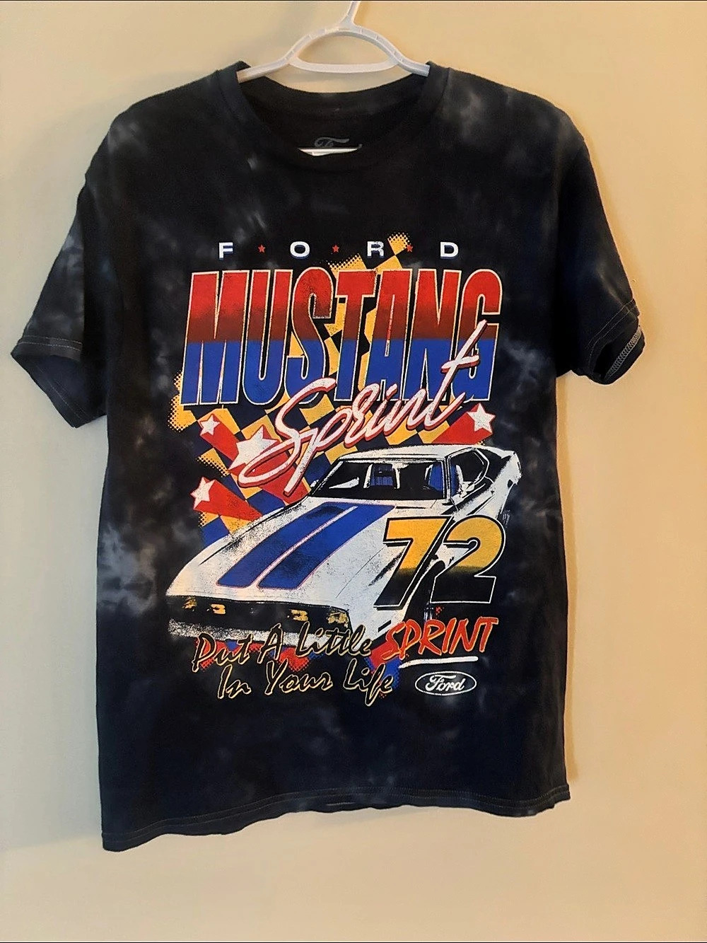 Ford Mustang 72 Sprint Tie-Dye T-Shirt Black & Blue Medium